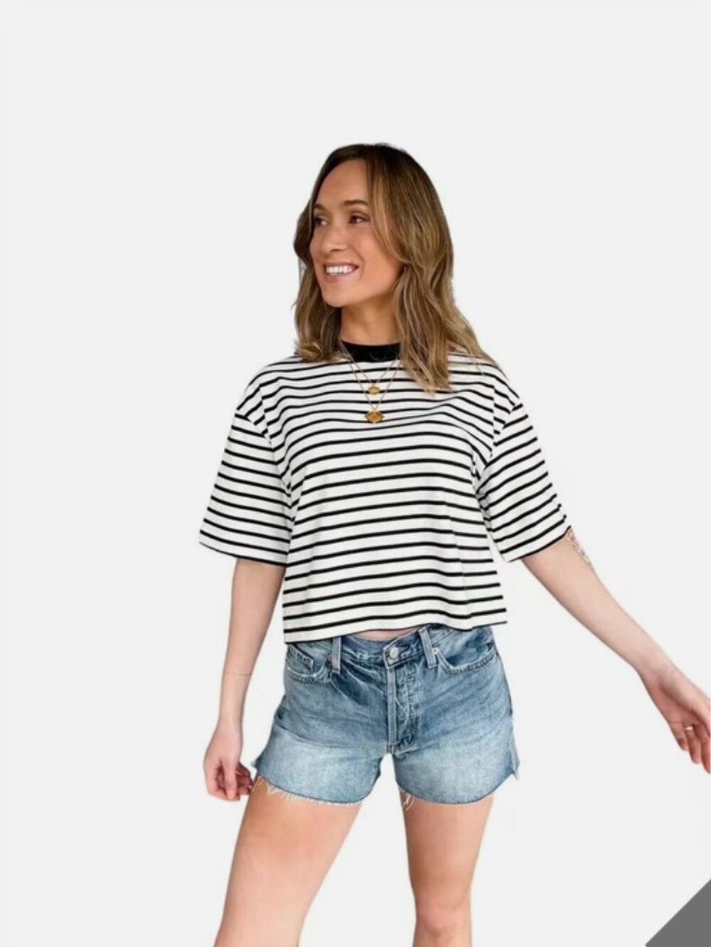 Pistola Mae Cropped Top - Black White Striped Medium